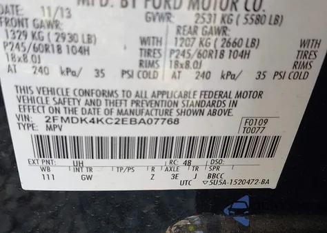 2014 Ford Edge Limited from USA, damaged, VIN 2FMDK4KC2EBA07768